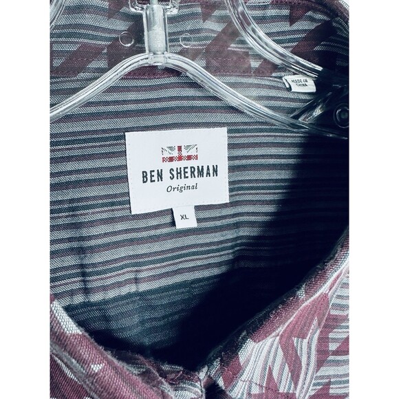 Ben Sherman Mens Stretch Paisley Button-Up Shirt Size XL Black Maroon LS Classic - Picture 5 of 8